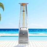 Silver Lava Lite heater outside in front of ocean