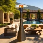 Brown Palermo outside in front of sofas and a pool