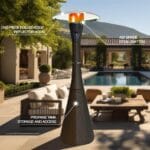 Diagram of the Palermo heater showing the reflector hood, emitter and propane tank storage access