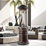 Bronze Ember heater in an outdoor sitting area