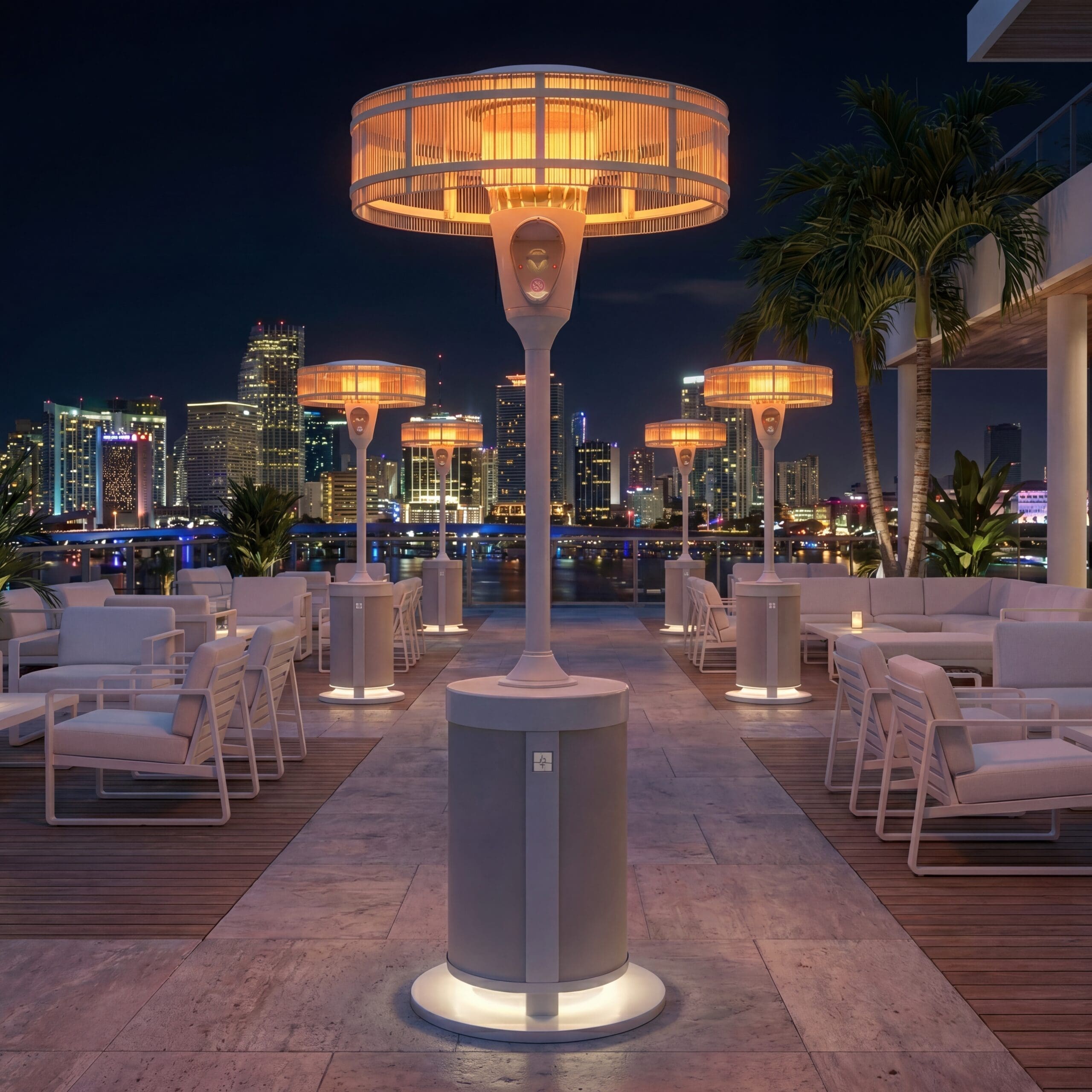 Bellagio Bicchiere Positano Pearl on a Miami waterfront rooftop at night